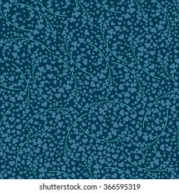 Love seamless background. Elegant seamless pattern with swirls and hearts on a blue background.