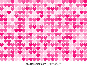 Love seamless background with straight smooth pink hearts. Valentines day concept. Vector illustration