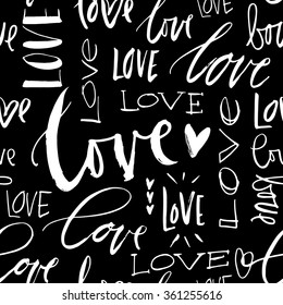 LOVE seamless chalk background. Modern brush calligraphy. Handwritten lettering. Hand drawn design elements.