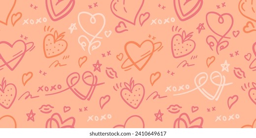 love seamless pattern background with doodle hand drawn shape