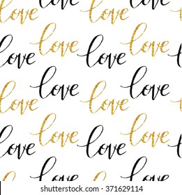 Love Seamless Pattern Background Handwritten Lettering Stock Vector ...