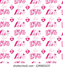 Love. Seamless pattern. Background of Valentines day. Lettering