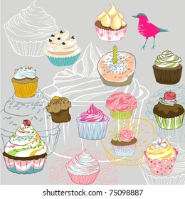 love seamless pattern with birds and cupcake