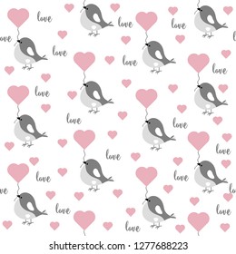 Love seamless pattern with birds and hearts, Valentine's day pattern