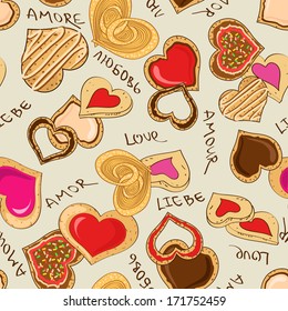 Love seamless pattern of heart cookies