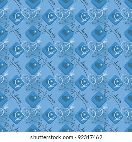 Love seamless pattern with hearts in blue color
