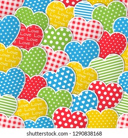 Love seamless pattern with multicolored hearts. Vector illustration.