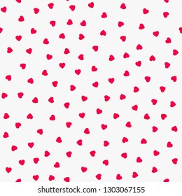 Love seamless pattern with red hearts on у wight background. Vector illustration.