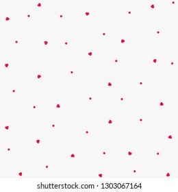 Love seamless pattern with red hearts on у wight background. Vector illustration.