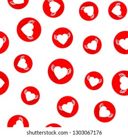 Love seamless pattern with red hearts on у wight background. Vector illustration.