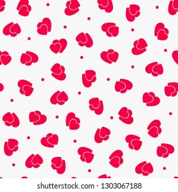 Love seamless pattern with red hearts on у wight background. Vector illustration.
