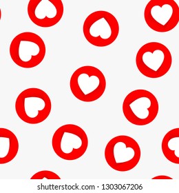 Love seamless pattern with red hearts on у wight background. Vector illustration.