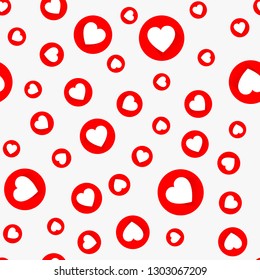 Love seamless pattern with red hearts on у wight background. Vector illustration.