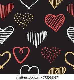 Love seamless pattern romantic doodle hearts unique hand drawn elements for Valentines Day and Wedding, invitation card background, wrapping paper and design   