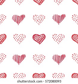 Love seamless pattern romantic doodle hearts unique hand drawn elements for Valentines Day and Wedding, invitation card background, wrapping paper and design