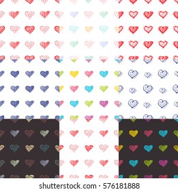 Love seamless pattern romantic doodle hearts unique hand drawn elements for Valentines Day and Wedding, invitation card background, wrapping paper and design