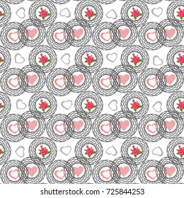 Love seamless pattern. Romantic seamless pattern with heart sand flowers,  Valentines day decoration texture. Love concept. Wedding invitationc. 