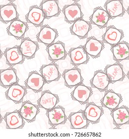 Love seamless pattern. Romantic seamless pattern with heart sand flowers,  Valentines day decoration texture. Love concept. Wedding invitationc. 