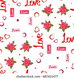 Love seamless pattern. Romantic seamless pattern with hearts, rose. Valentines day decoration texture. Love concept. Wedding invitation