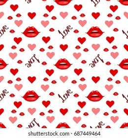 Love seamless pattern. Romantic seamless pattern with hearts, lips. Valentines day decoration texture. Love concept. Wedding invitation