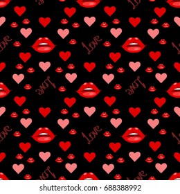 Love seamless pattern. Romantic seamless pattern with hearts, lips. Valentines day decoration texture. Love concept. Wedding invitation