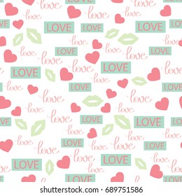 Love seamless pattern. Romantic seamless pattern with hearts, lips. Valentines day decoration texture. Love concept. Wedding invitation