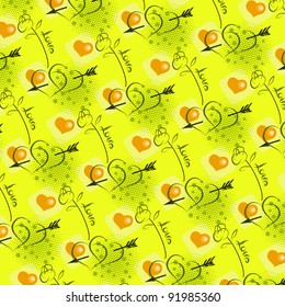 Love seamless pattern   with roses and hearts