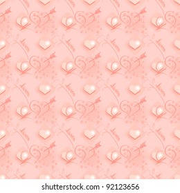 Love seamless pattern   with roses and hearts
