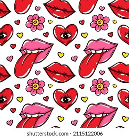 Love seamless pattern with sexy lips. Valentines Day design. Vector illustration
