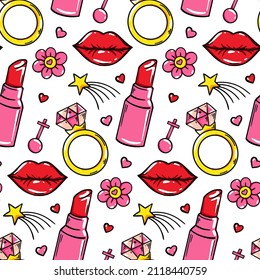 Amor patrón sin costura con labios sensuales. Diseño de San Valentín. Ilustración del vector