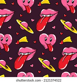 Love seamless pattern with sexy lips. Valentines Day design. Vector illustration