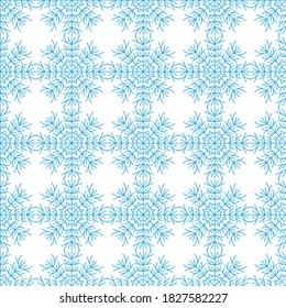 Love seamless pattern from snowflakes on a white background. Winter decor elements in a flat style for cards, wrapping paper, fabric, wallpaper and more. Stock vector illustration for decoration
