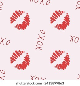 Love seamless pattern. Valentine Day Xo xo. vector hand drawn xoxo text and heart