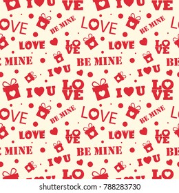 Love Seamless Pattern Valentine's Day Decoration with Gift Box Heart. Vector illustration.