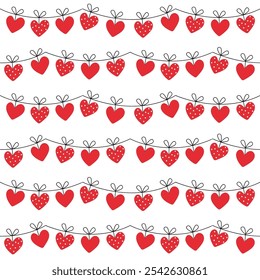 Love Seamless Pattern Wallpaper - Heart Garland Doodle Vector, Romantic Wedding Anniversary Digital Paper