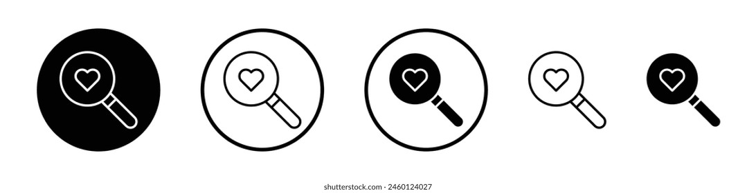 Conjunto de iconos de Búsqueda de amor. Corazón y amor encontrando símbolos de Vector. Señales de citas y búsqueda de personas.