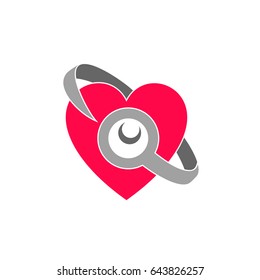 Love Search Logo. Heart Shape Combination With Magnifying Glass