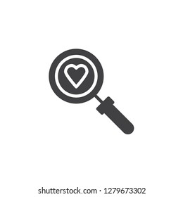 Love search vector icon. filled flat sign for mobile concept and web design. Magnifier with heart simple solid icon. Symbol, logo illustration. Pixel perfect vector graphics