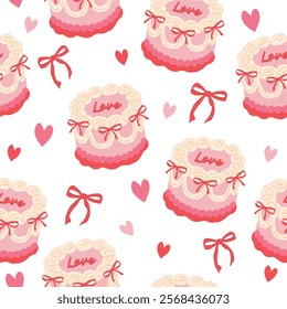 Love Season and Valentines Seamless pattern of cake sweet desserts  vector illustration