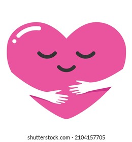 Love Self Hug Myself Happy Face Smiling Heart Valentine Day Flat Design Vector Illustration Ready use for Material Content Feed Social Media