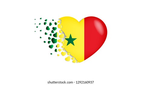 With love to Senegal country. The national flag of Senegal fly out small hearts