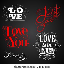 Love - set of calligraphic elements, custom handmade calligraphy, vector