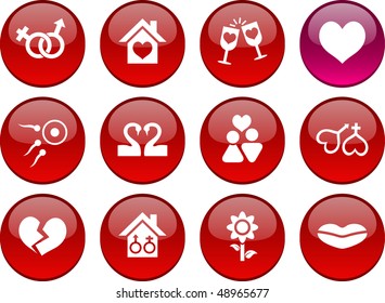 Conjunto de amor de iconos glosos de círculo.