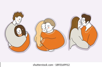 Love set. A couple in love, a woman and a man hug each other. Vector illustration. Love and comfort.