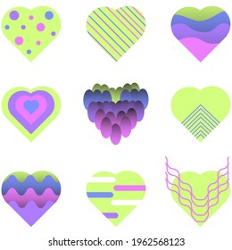 love set with green background, useful for romantic and love themes, background and additional elements of decoration, etc.