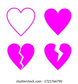 Love. Set of heart vectors and broken hearts.