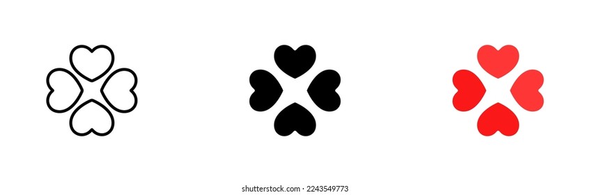 Love set icon. Heart with a band-aid, rain of hearts, sympathy, gift, like, pointer, recognition. Care concept. Vector icon in line, black and colorful style on white background