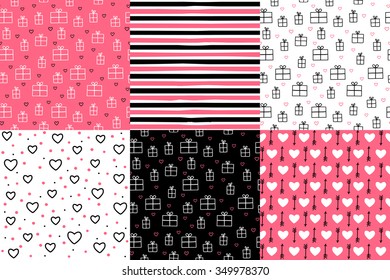 Love Set. Seamless patterns for Valentine's day. Cute seamless pattern with hearts and gift