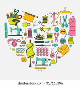 I love sewing and needlework set.  Tailoring, needlework, equipment and elements in heart.