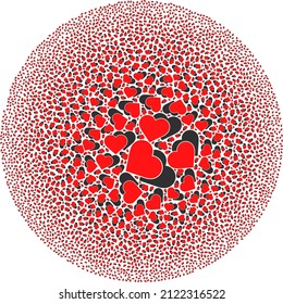 Los elementos de sombra de amor se unen en un grupo de burbujas. Collage de burbujas de iconos de sombra de amor. Resumen El collage global de esfera de abstracción se hace a partir de elementos de sombra de amor.
